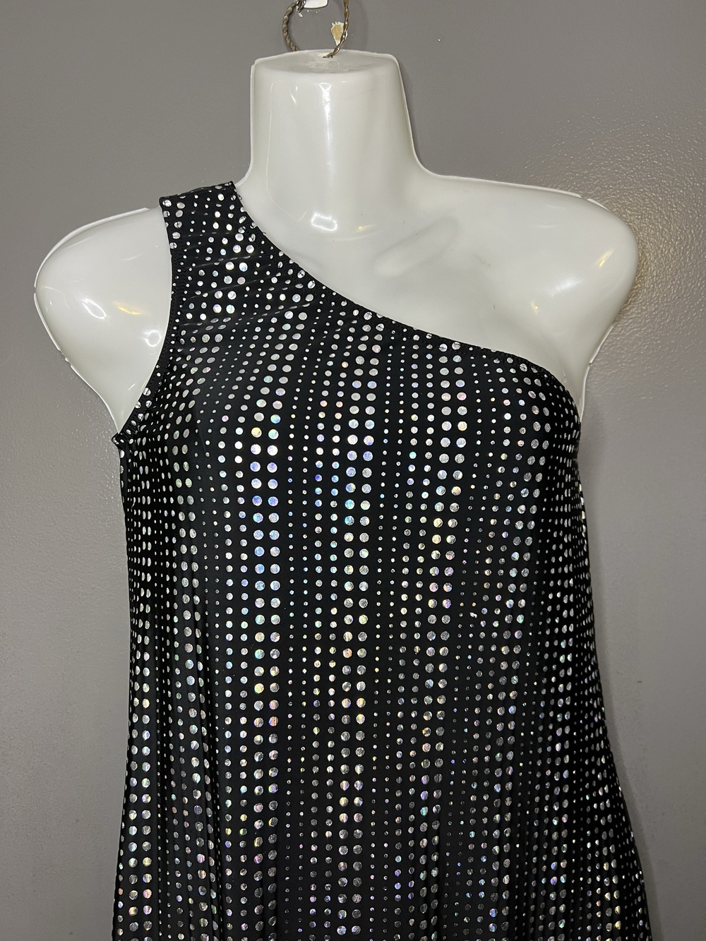 Weissman Dress Girls XL Black Polka Dot One Shoulder Feather Hem Sequin Party